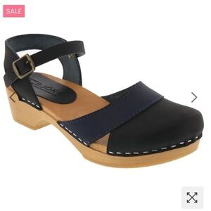 BJORK Mila Swedish comfort Wood Clog Sandals Sz 37 two tones wedges boho leather